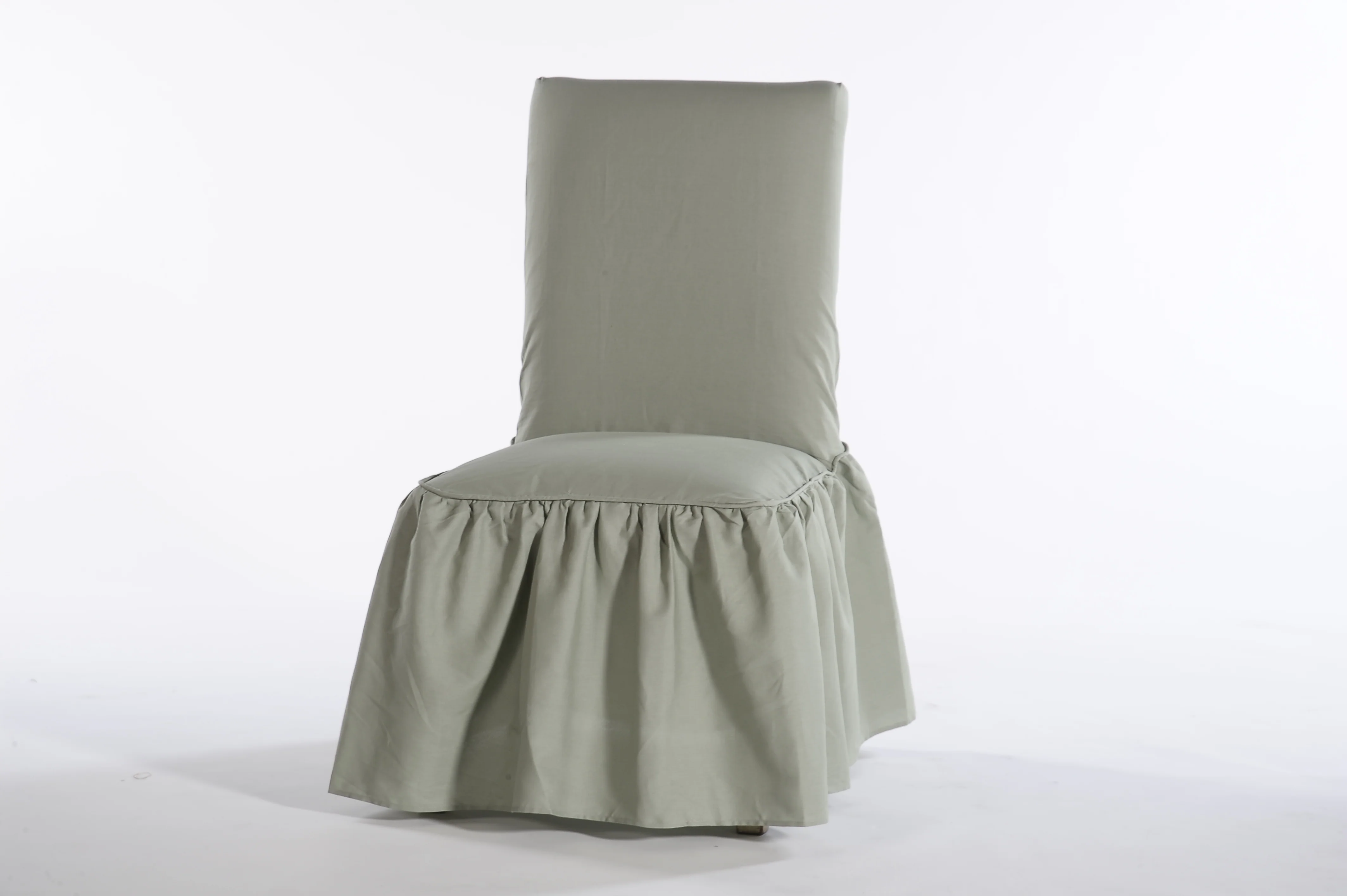 Long Washed Cotton Duck Ruffled Dining Chair Slipcover - Image 8