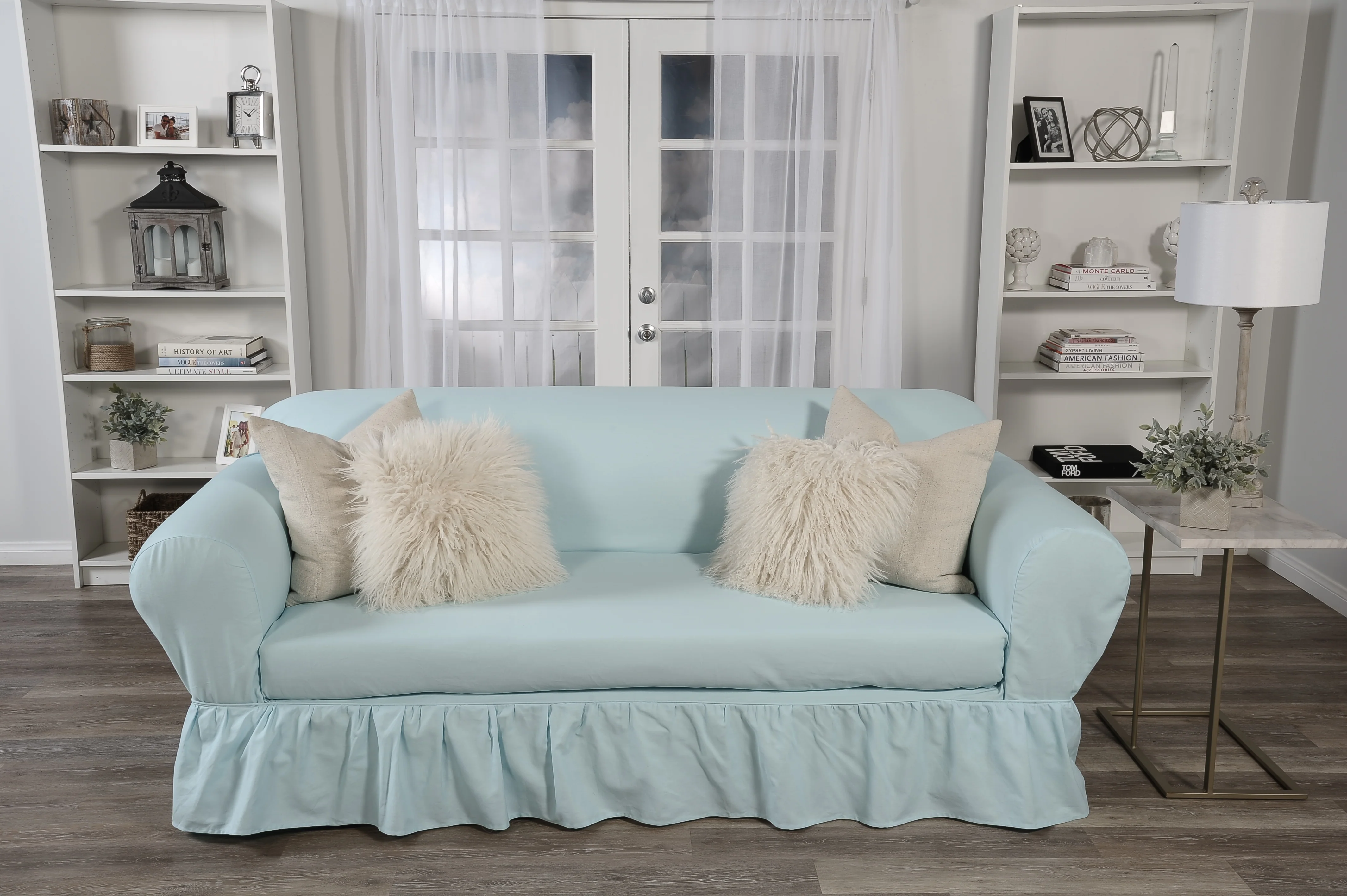 Washed Cotton Duck Ruffled Two-Piece Slipcover - Image 5